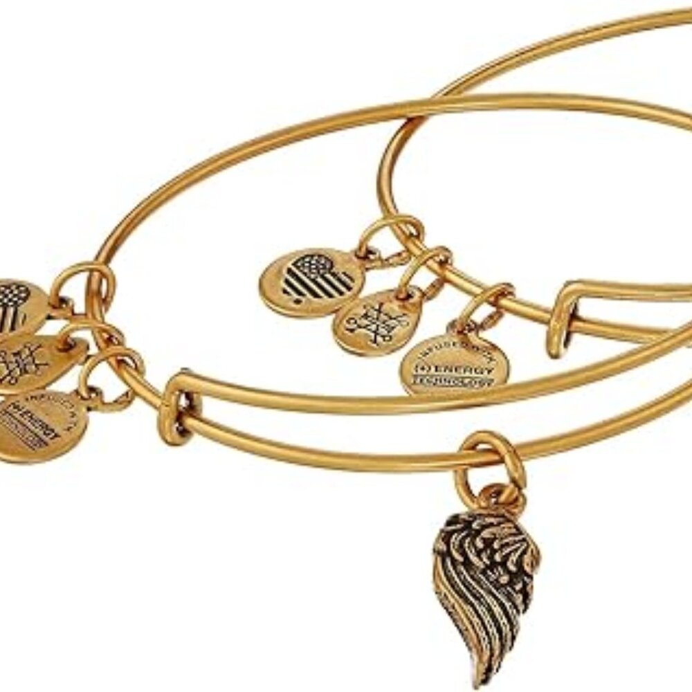 Alex and Ani "Path of Symbols" Wings Set of 2 Gold Expandable Wire Bangle Charm